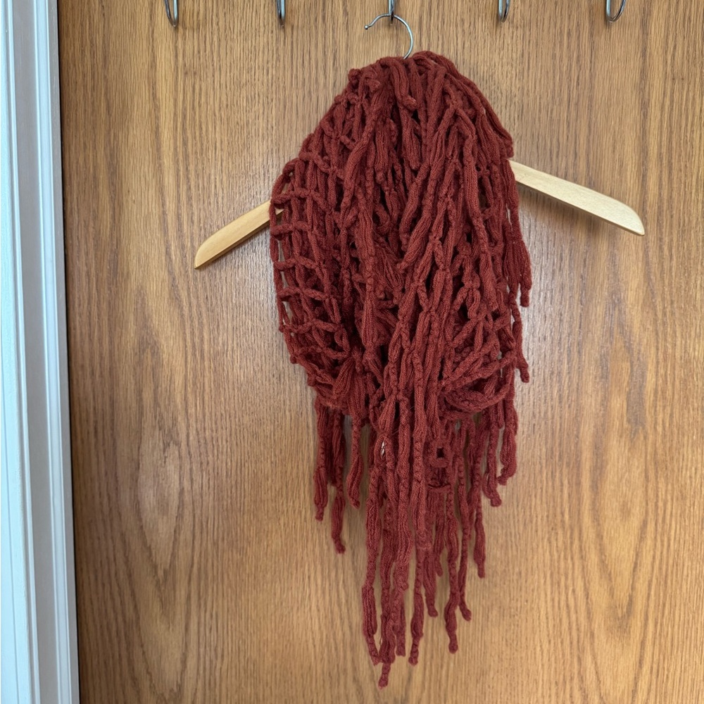 Deep Orange Fringe Scarf with Soft Texture